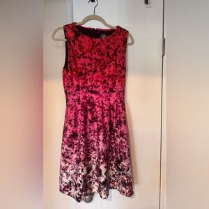 Vince Camuto Sleeveless Vibrant Pink & Black Floral Midi Dress With Pockets